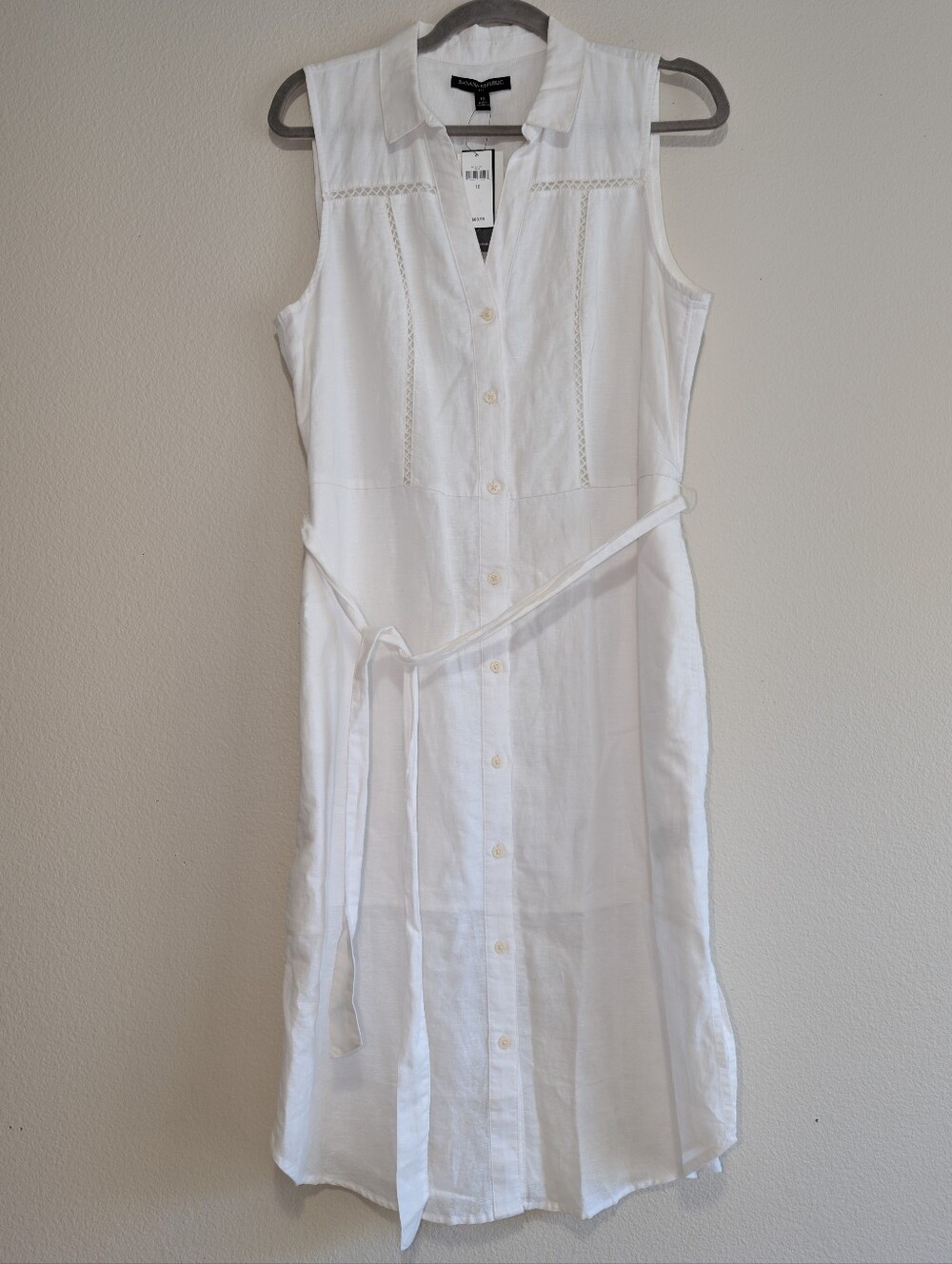 NWT Banana Republic White Sleeveless Button-Front Midi Shirt Dress Size 10